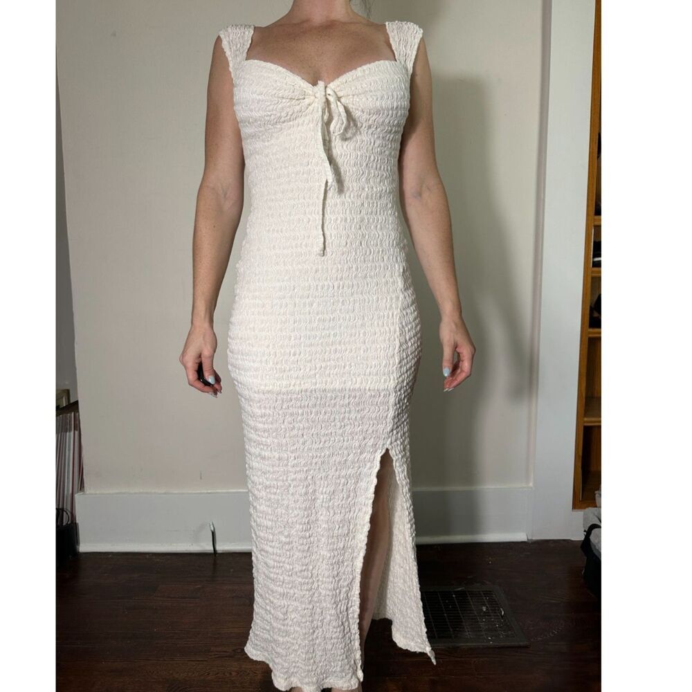 Free People Beach White Semi-Sheer Maxi Dress with Slit Size XS